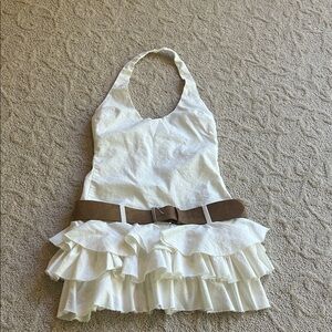 White Halter Dress with Brown Belt